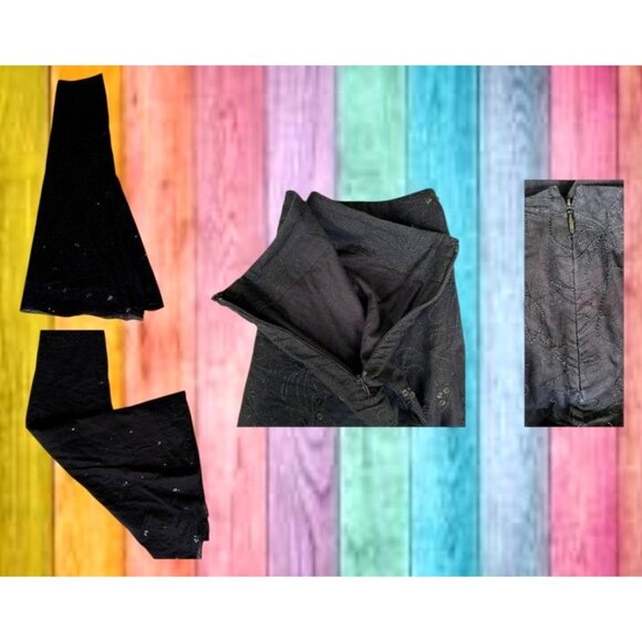 Vintage Liz Claiborne Black Sequined Maxi Skirt Size 6 Embroidered Floral READ - Picture 7 of 12